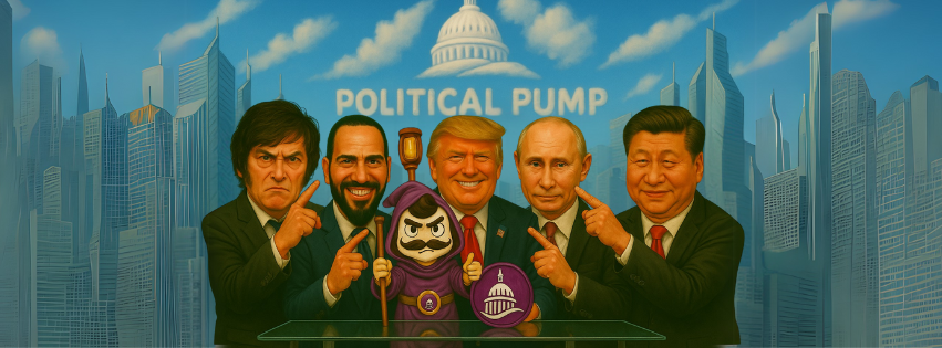 Political Pump platform featuring political leaders and mascot